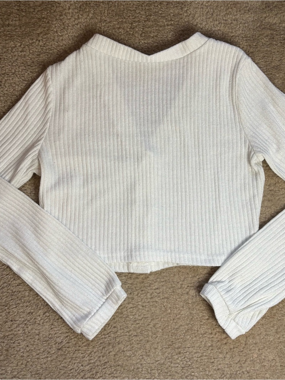 Cropped Cream Ribbed V-Neck Button Cardigan - Picture 3 of 6